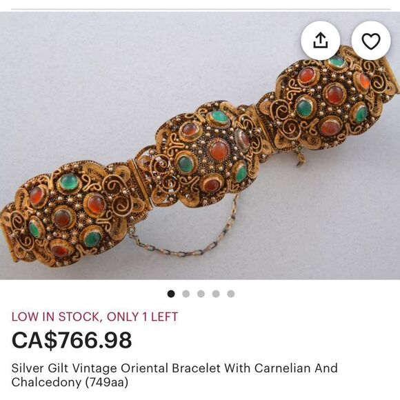 💛 Antique Chinese Sterling Silver Gilt Carnelian w/ Filigree Ring - Picture 7 of 8